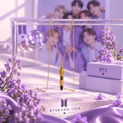 BTS Microphone Pendant Necklace – Colorful K-Pop Inspired Chain Necklace