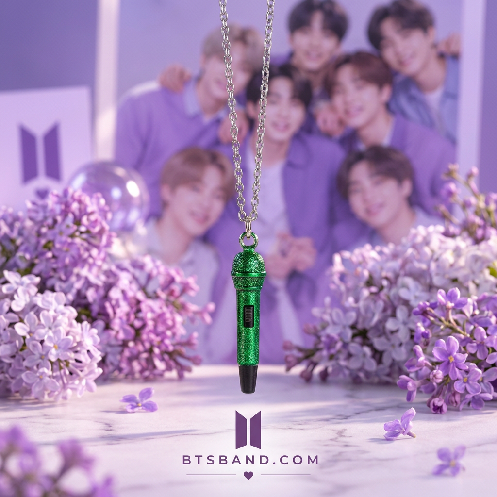 BTS Microphone Pendant Necklace – Colorful K-Pop Inspired Chain Necklace