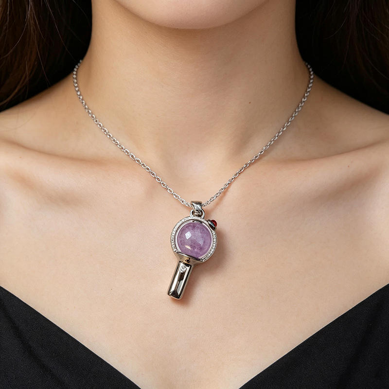 BTS Purple Crystal Pendant Necklace