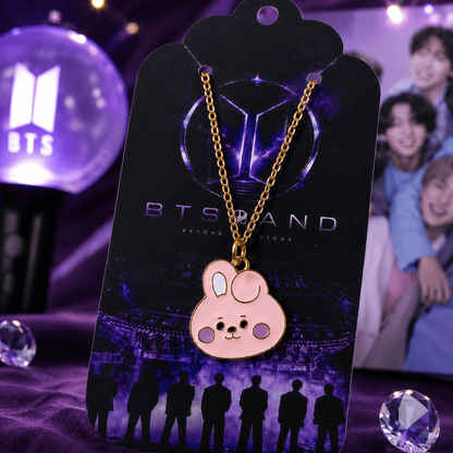 Pink Bunny Enamel Pendant Necklace for Women - BtsBand