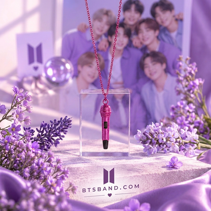BTS Microphone Pendant Necklace – Colorful K-Pop Inspired Chain Necklace