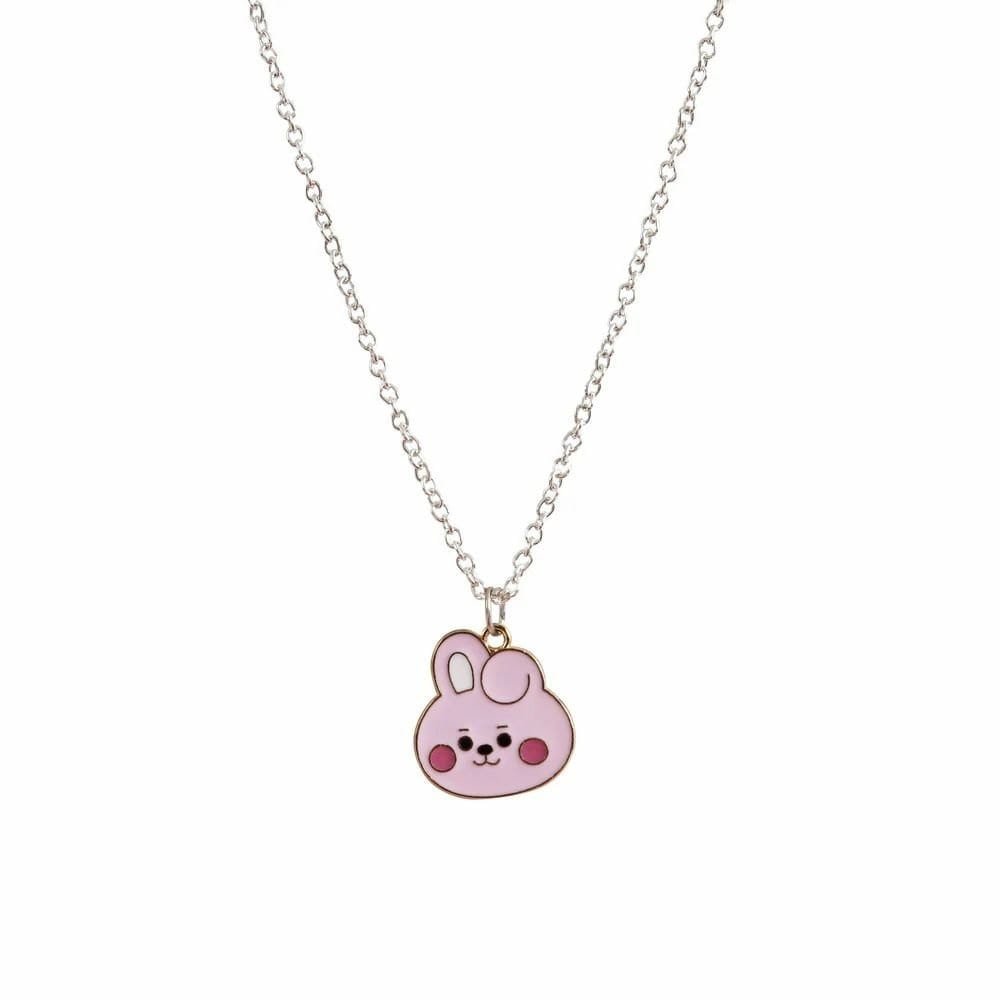 Premium Aesthetic: Adorable Pink Bunny Enamel Gold-Tone Pendant Necklace for BTS ARMY Fans | BTS Band