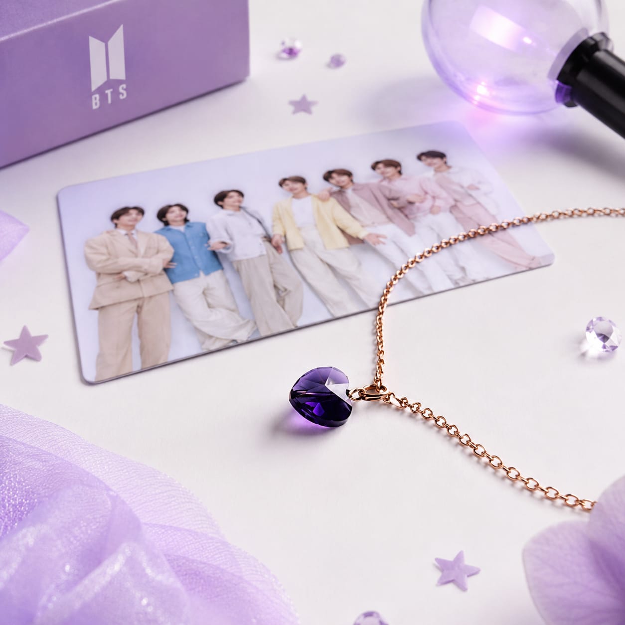 Purple Crystal Heart Pendant Necklace - BtsBand