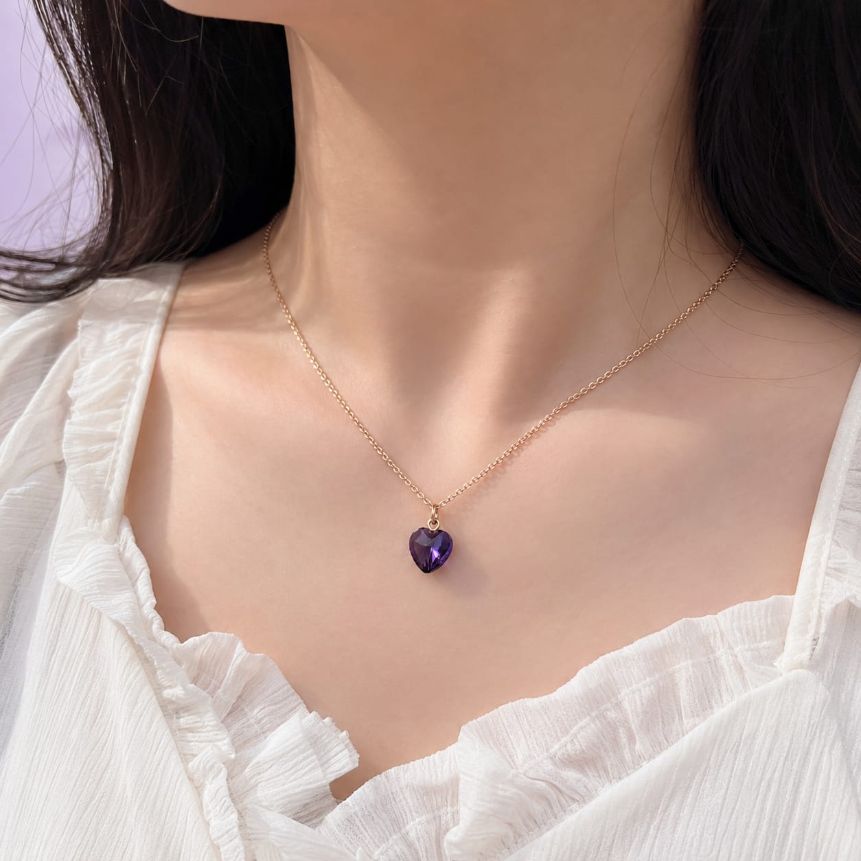 Purple Crystal Heart Pendant Necklace - BtsBand