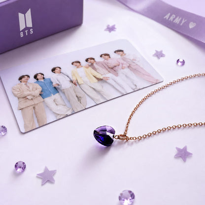 Purple Crystal Heart Pendant Necklace - BtsBand