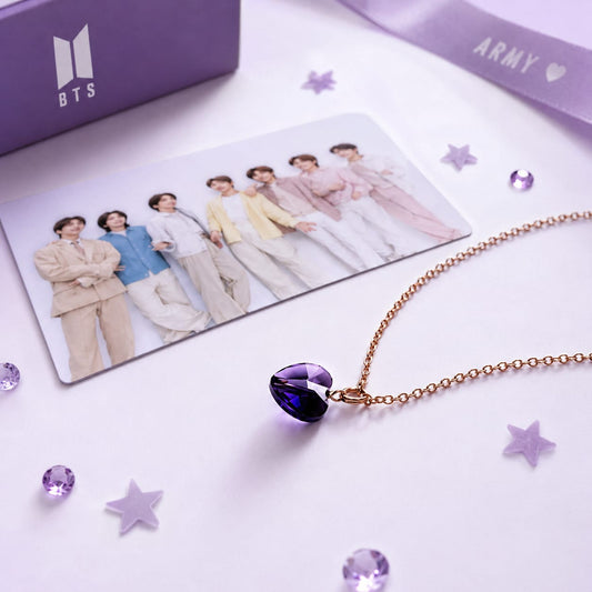 Purple Crystal Heart Pendant Necklace - BtsBand