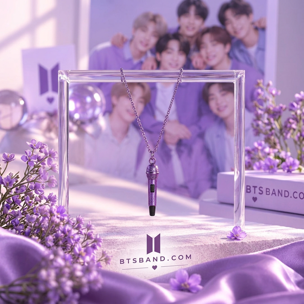 BTS Microphone Pendant Necklace – Colorful K-Pop Inspired Chain Necklace