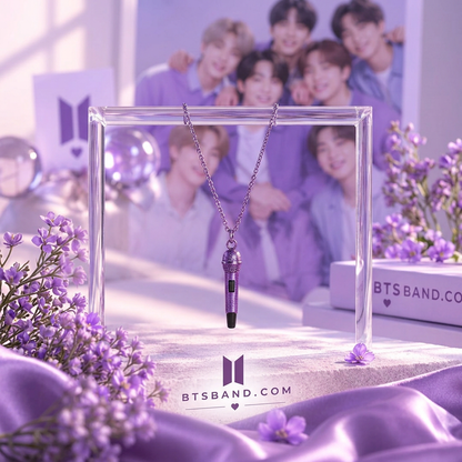 BTS Microphone Pendant Necklace – Colorful K-Pop Inspired Chain Necklace