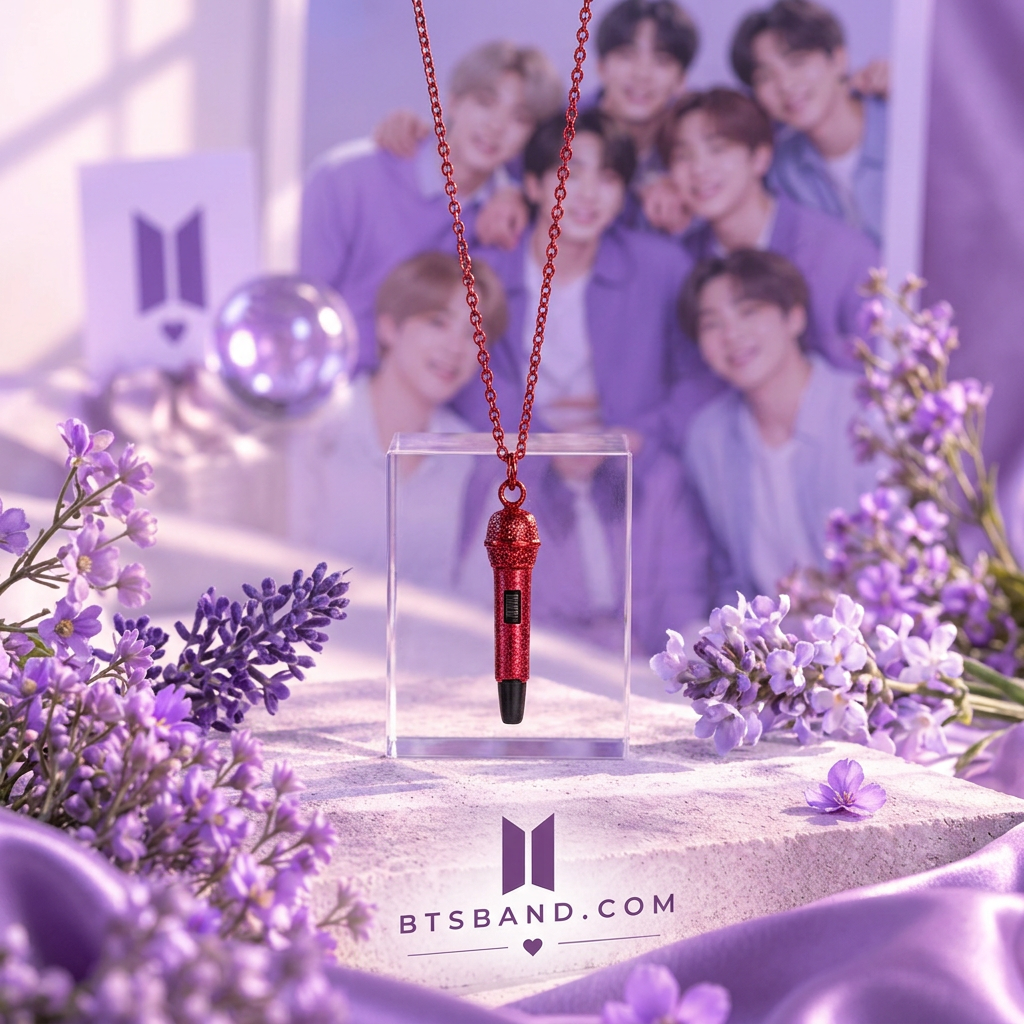 BTS Microphone Pendant Necklace – Colorful K-Pop Inspired Chain Necklace