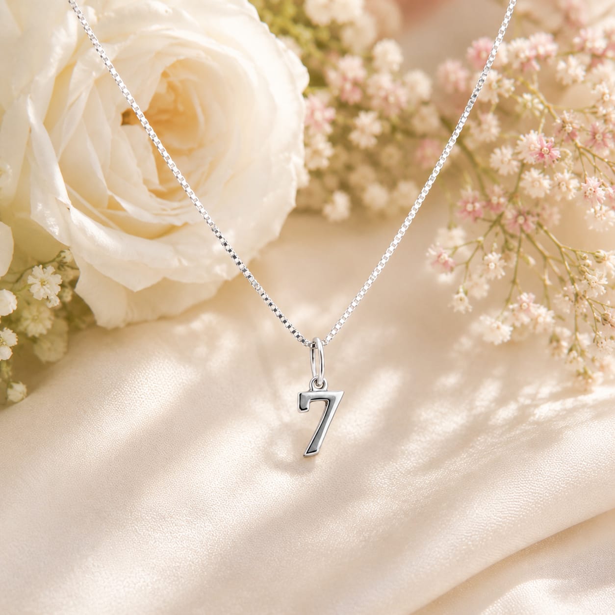 Silver Number 7 Pendant Necklace for Men & Women - BtsBand